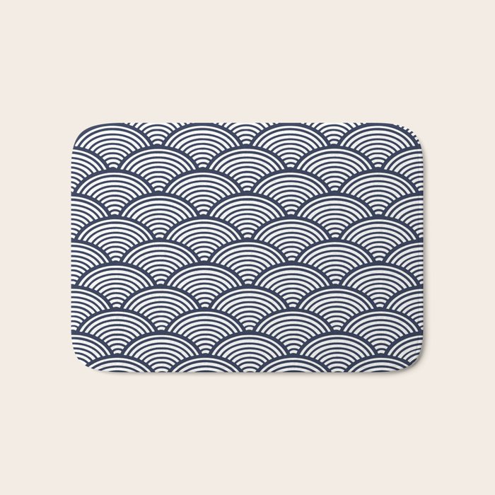 Japanese Waves Navy Bath Mat Gallery Image 1
