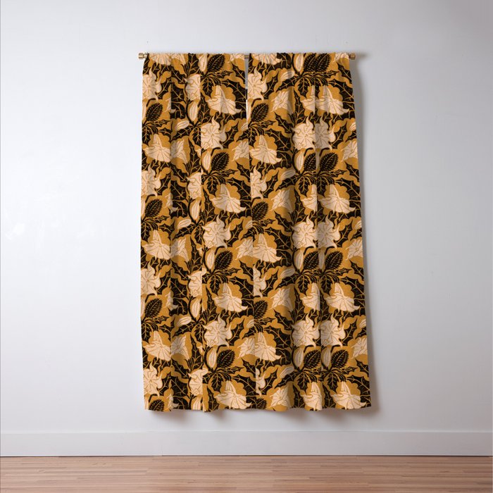 Moon Flower - Black, gold, peach pink Window Curtain Gallery Image 3