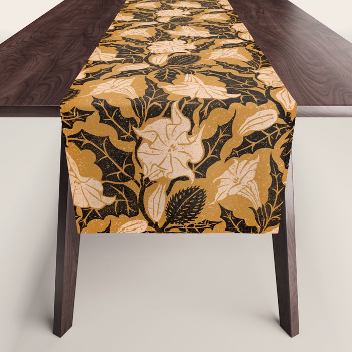 Moon Flower - Black, gold, peach pink Table Runner Gallery Image 1