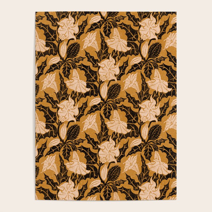 Moon Flower - Black, gold, peach pink Poster Gallery Image 4