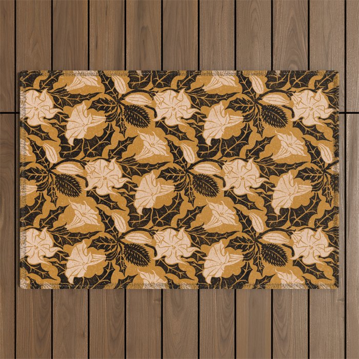 Moon Flower - Black, gold, peach pink Outdoor Rug Gallery Image 1