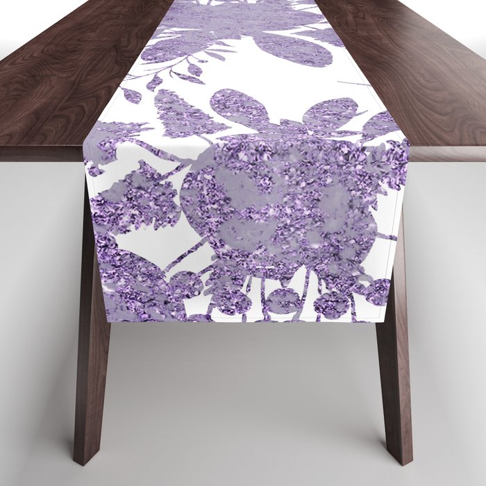 Elegant Lavender Purple White Glitter Floral Table Runner Gallery Image 1