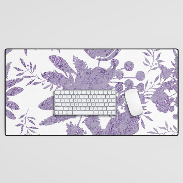 Elegant Lavender Purple White Glitter Floral Desk Mat Gallery Image 1