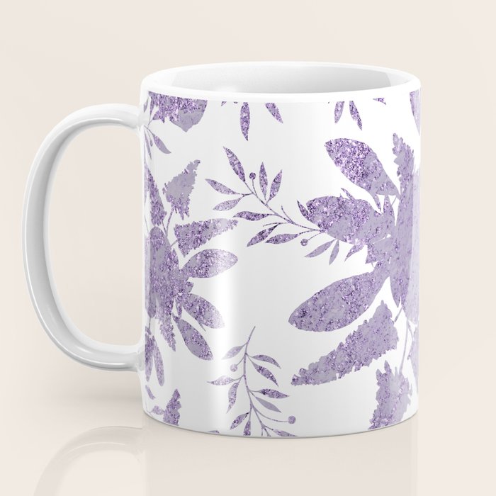 Elegant Lavender Purple White Glitter Floral Coffee Mug Gallery Image 3