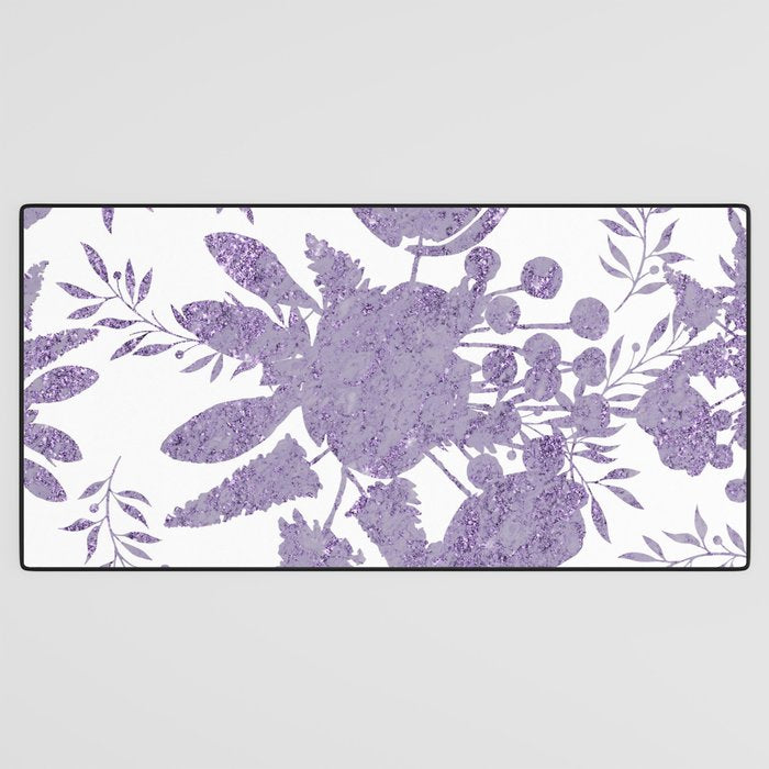Elegant Lavender Purple White Glitter Floral Desk Mat Gallery Image 3