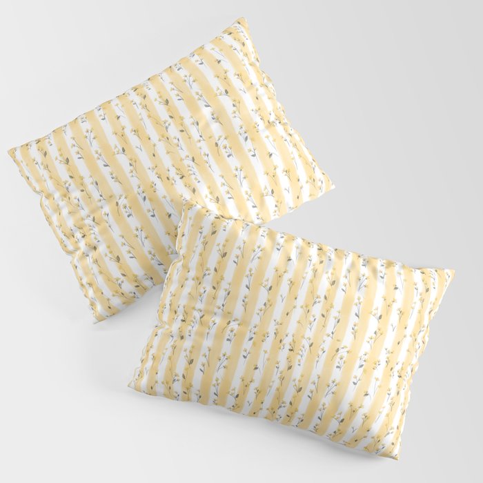 Buttercup Yellow Flower Blossoms on Butter Yellow Streaky Stripes Pillow Sham Gallery Image 3