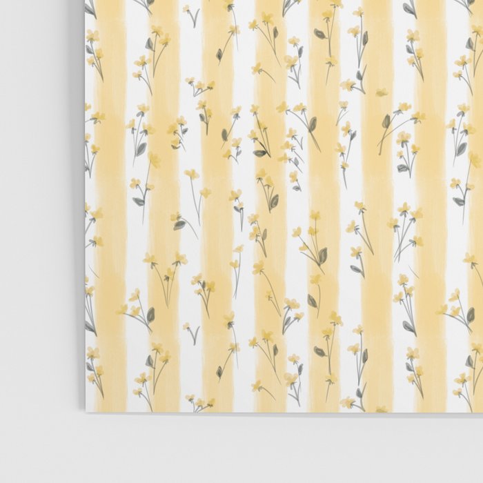 Buttercup Yellow Flower Blossoms on Butter Yellow Streaky Stripes Poster Gallery Image 3