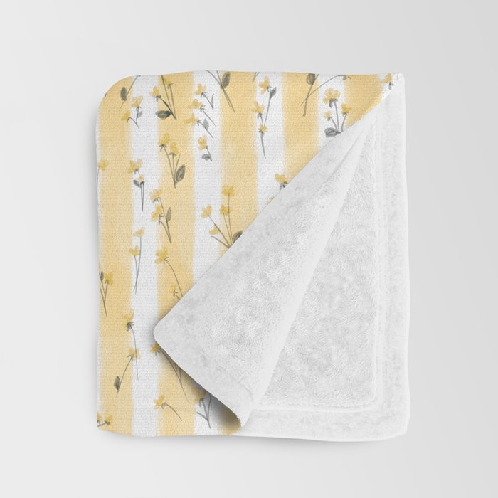 Buttercup Yellow Flower Blossoms on Butter Yellow Streaky Stripes Throw Blanket Gallery Image 3