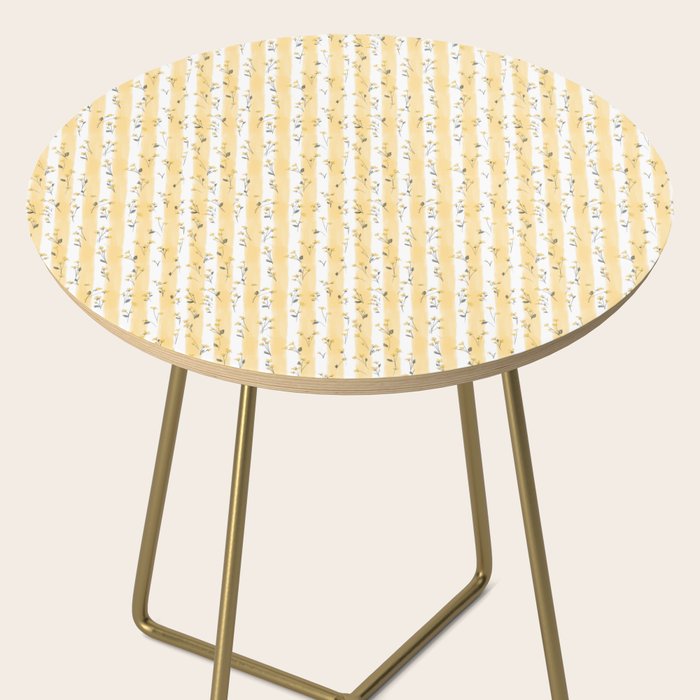 Buttercup Yellow Flower Blossoms on Butter Yellow Streaky Stripes Side Table Gallery Image 2