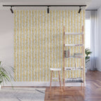 Buttercup Yellow Flower Blossoms on Butter Yellow Streaky Stripes Wall Mural Gallery Image 1