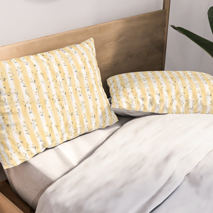 Buttercup Yellow Flower Blossoms on Butter Yellow Streaky Stripes Pillow Sham Gallery Image 2