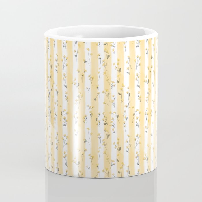 Buttercup Yellow Flower Blossoms on Butter Yellow Streaky Stripes Coffee Mug Gallery Image 4