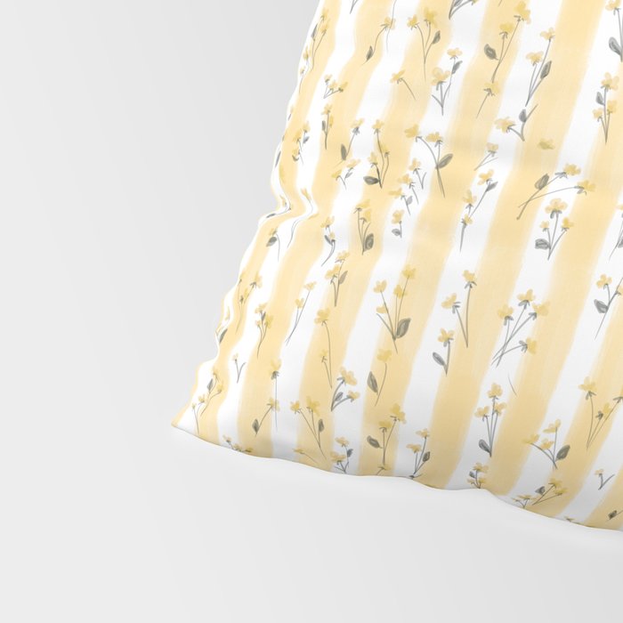 Buttercup Yellow Flower Blossoms on Butter Yellow Streaky Stripes Pillow Sham Gallery Image 4