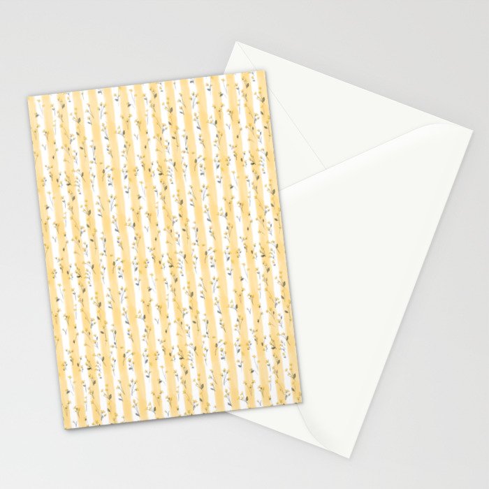 Buttercup Yellow Flower Blossoms on Butter Yellow Streaky Stripes Stationery Card Gallery Image 2