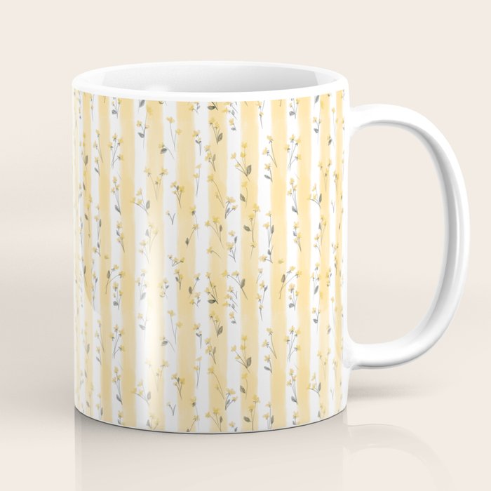 Buttercup Yellow Flower Blossoms on Butter Yellow Streaky Stripes Coffee Mug Gallery Image 1