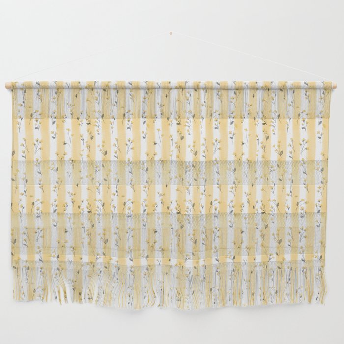 Buttercup Yellow Flower Blossoms on Butter Yellow Streaky Stripes Wall Hanging Gallery Image 1