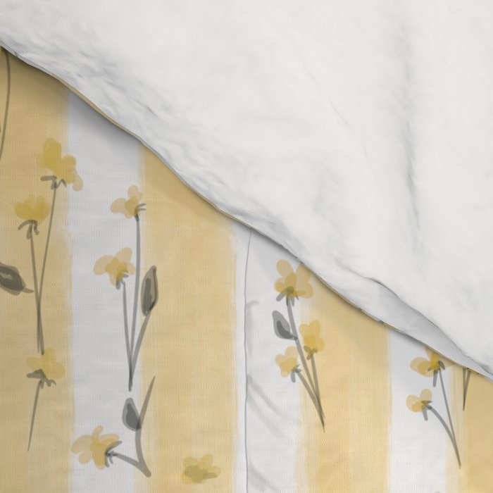 Buttercup Yellow Flower Blossoms on Butter Yellow Streaky Stripes Comforter Gallery Image 4