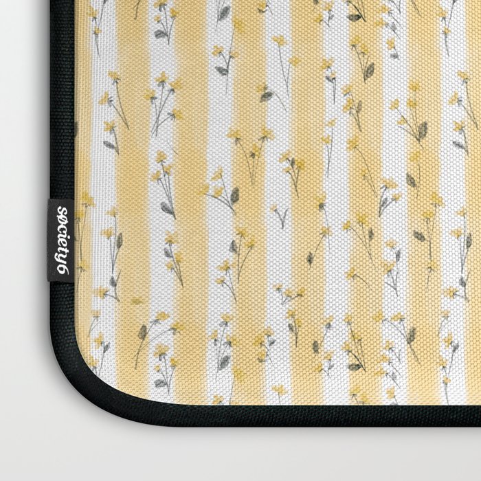 Buttercup Yellow Flower Blossoms on Butter Yellow Streaky Stripes Laptop Sleeve Gallery Image 3