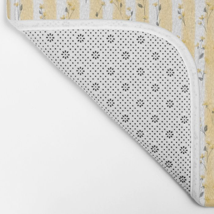 Buttercup Yellow Flower Blossoms on Butter Yellow Streaky Stripes Bath Mat Gallery Image 2