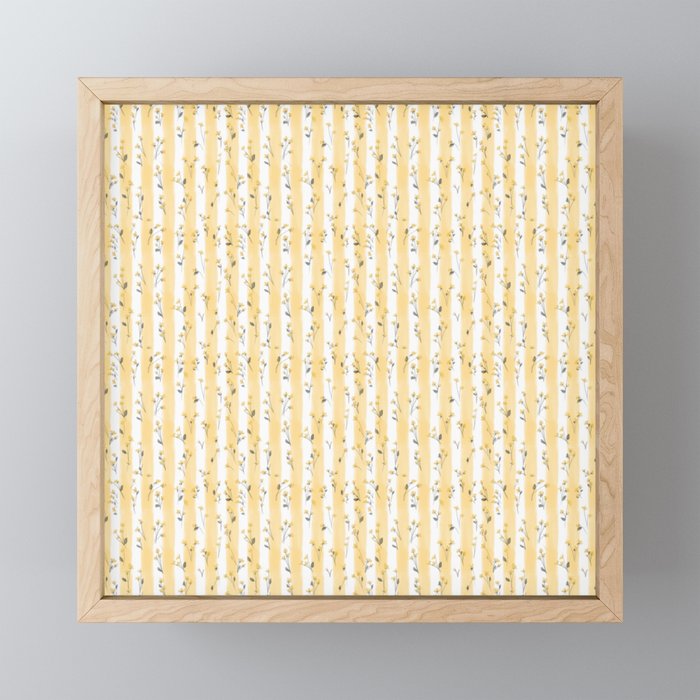 Buttercup Yellow Flower Blossoms on Butter Yellow Streaky Stripes Mini Art Print Gallery Image 1
