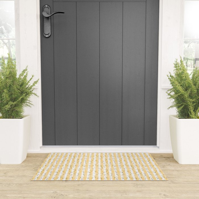 Buttercup Yellow Flower Blossoms on Butter Yellow Streaky Stripes Welcome Mat Gallery Image 3