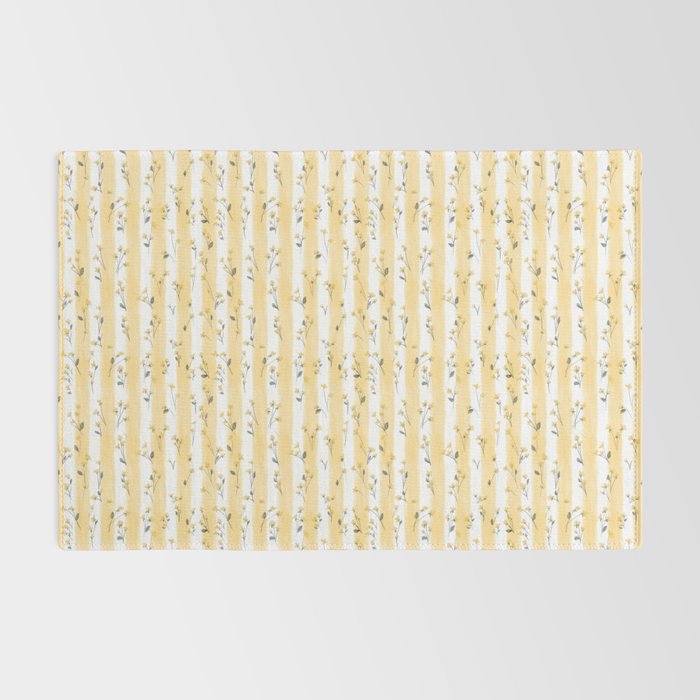 Buttercup Yellow Flower Blossoms on Butter Yellow Streaky Stripes Rug Gallery Image 2