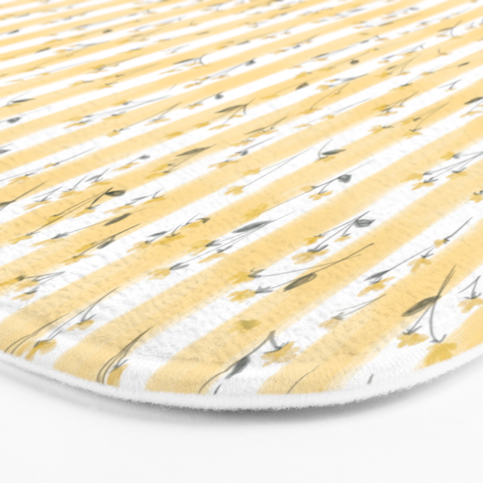 Buttercup Yellow Flower Blossoms on Butter Yellow Streaky Stripes Bath Mat Gallery Image 3