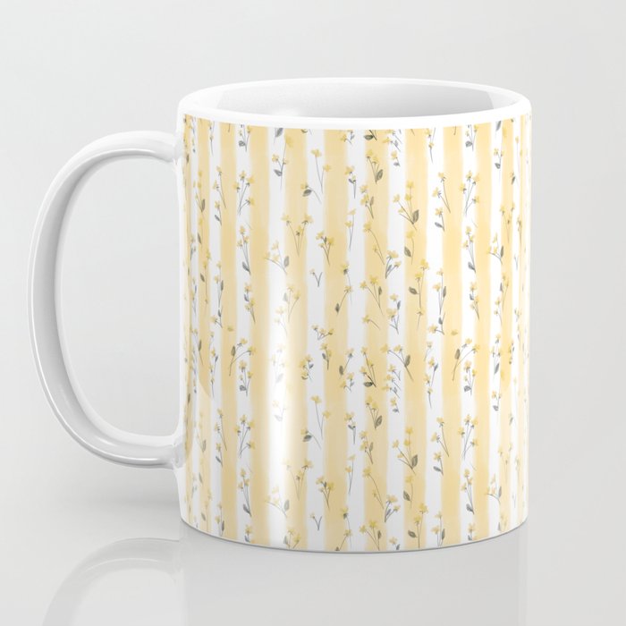 Buttercup Yellow Flower Blossoms on Butter Yellow Streaky Stripes Coffee Mug Gallery Image 3