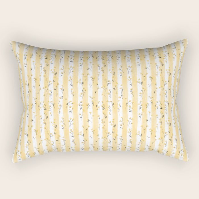 Buttercup Yellow Flower Blossoms on Butter Yellow Streaky Stripes Rectangular Pillow Gallery Image 1