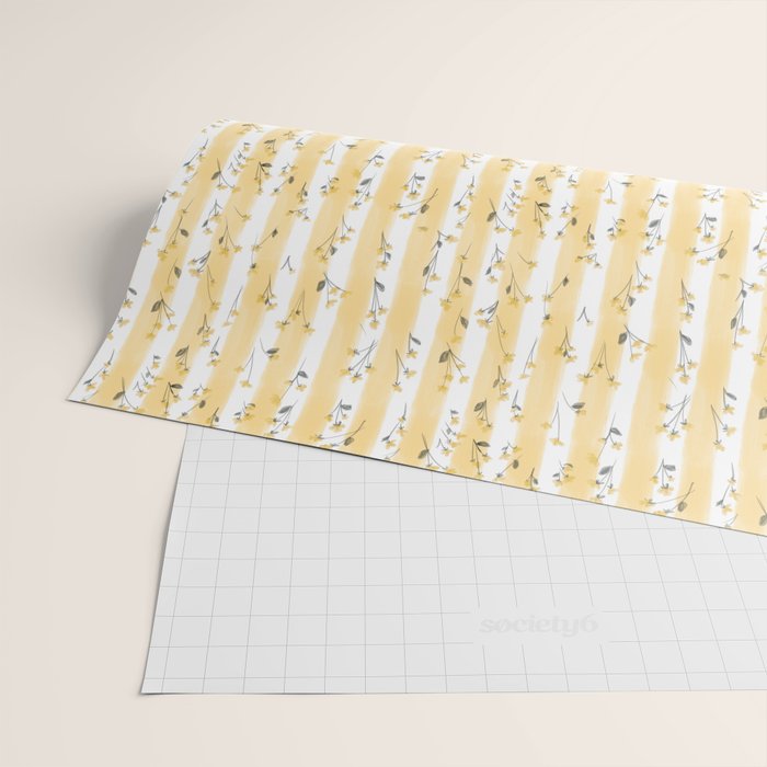 Buttercup Yellow Flower Blossoms on Butter Yellow Streaky Stripes Wrapping Paper Gallery Image 2