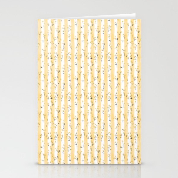 Buttercup Yellow Flower Blossoms on Butter Yellow Streaky Stripes Stationery Card Gallery Image 1