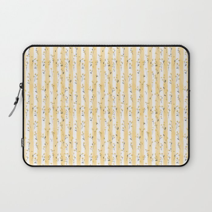 Buttercup Yellow Flower Blossoms on Butter Yellow Streaky Stripes Laptop Sleeve Gallery Image 1