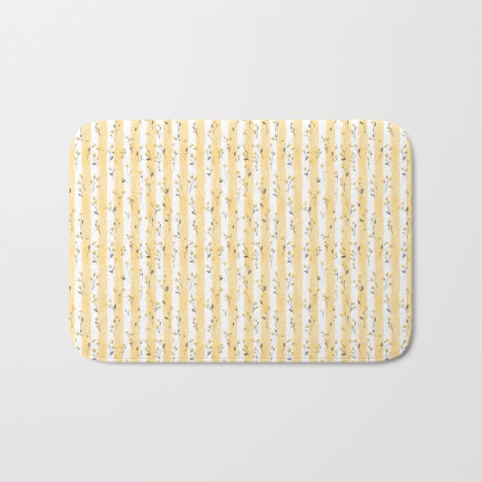 Buttercup Yellow Flower Blossoms on Butter Yellow Streaky Stripes Bath Mat Gallery Image 1