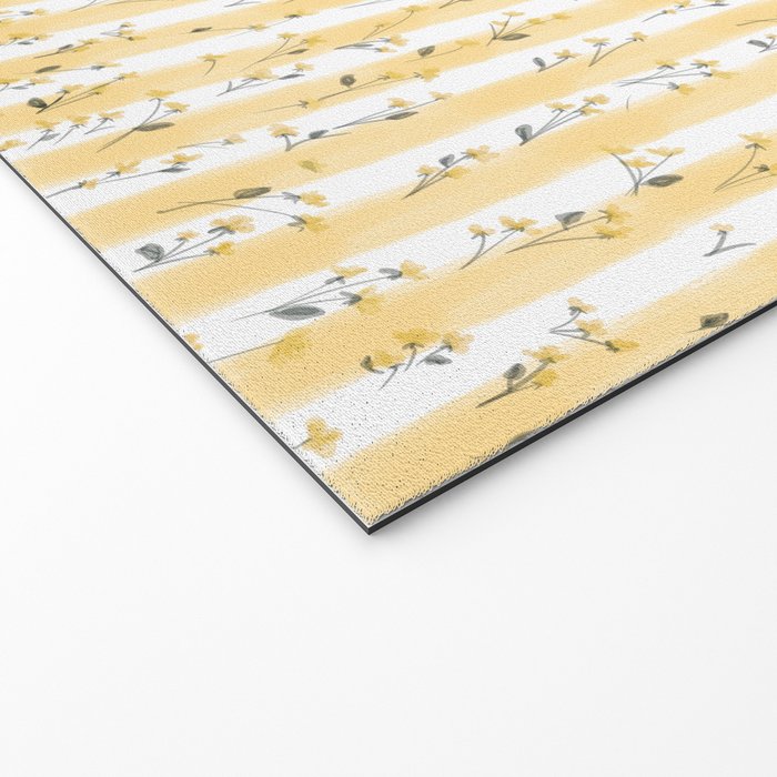 Buttercup Yellow Flower Blossoms on Butter Yellow Streaky Stripes Welcome Mat Gallery Image 2