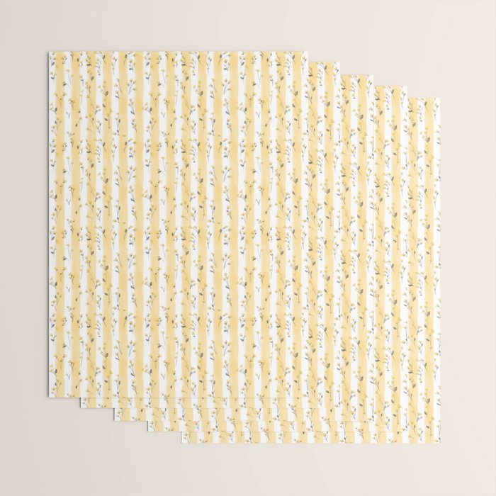 Buttercup Yellow Flower Blossoms on Butter Yellow Streaky Stripes Wrapping Paper Gallery Image 3