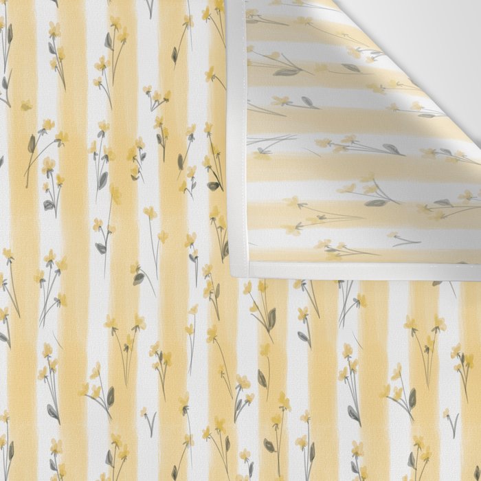 Buttercup Yellow Flower Blossoms on Butter Yellow Streaky Stripes Wall Tapestry Gallery Image 3