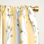 Buttercup Yellow Flower Blossoms on Butter Yellow Streaky Stripes Window Curtain Gallery Image 2