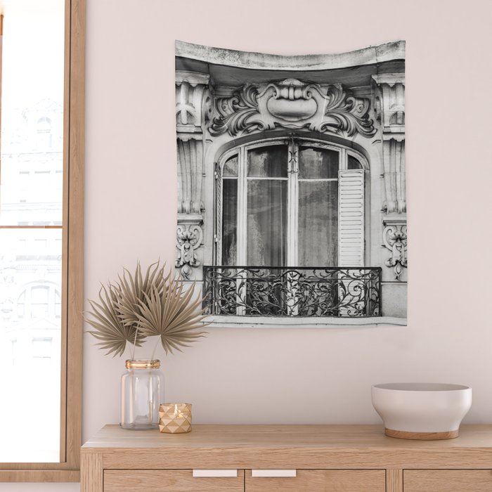 Paris Chic - Black and White Photography Wall Tapestry Gallery Image 2