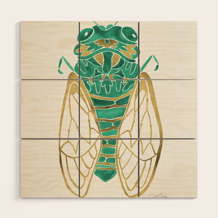 Cicada - Green & Gold Wood Wall Art Gallery Image 1