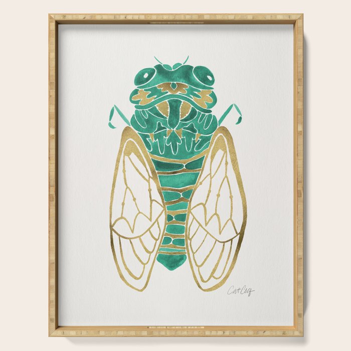 Cicada - Green & Gold Serving Tray Gallery Image 1