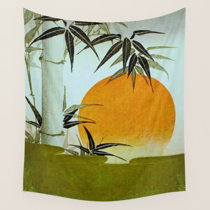 Bamboo and rising sun Date/ 1829 Artist/ Utagawa Kunimaru Japanese, 1793-1829 Vintage Japanese Woodblock Print East Asian Cultural Antique Art  Wall Tapestry Gallery Image 1