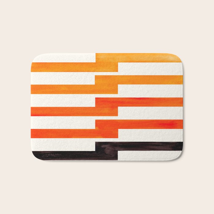 Orange & Black Geometric Minimal Mid Century Modern Lightning Bolt Pattern Watercolor Art Bath Mat Gallery Image 1