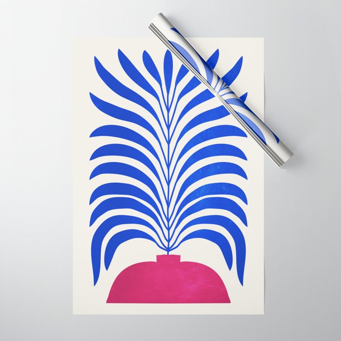 THE VASE 01: Cerise & Persian Blue Leaves Wrapping Paper Gallery Image 1
