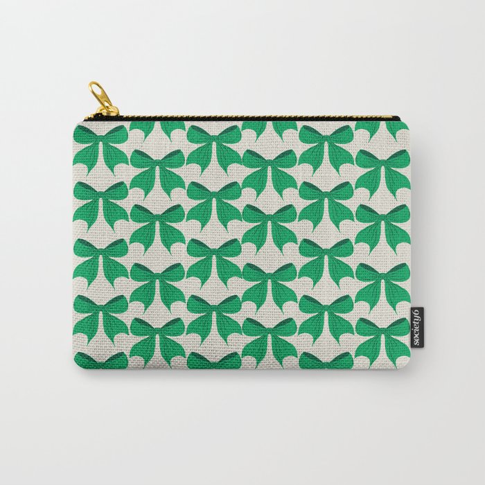 Elegant Green Bow Pattern - Festive Holiday Design Carry All Pouch Gallery Image 1