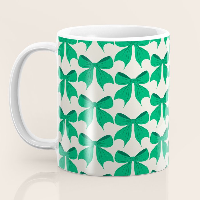 Elegant Green Bow Pattern - Festive Holiday Design Coffee Mug Gallery Image 3