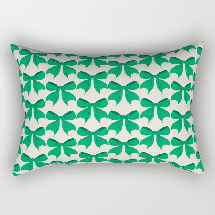 Elegant Green Bow Pattern - Festive Holiday Design Rectangular Pillow Gallery Image 2