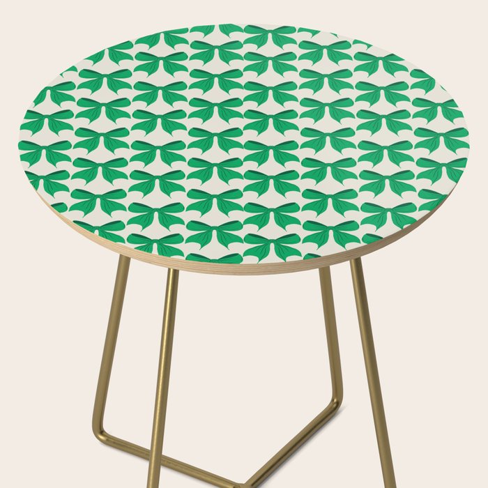 Elegant Green Bow Pattern - Festive Holiday Design Side Table Gallery Image 2