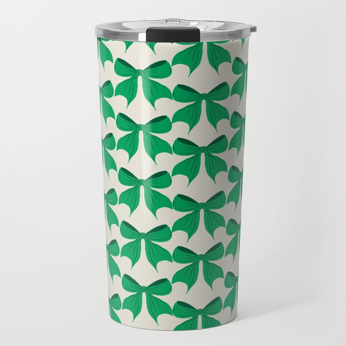 Elegant Green Bow Pattern - Festive Holiday Design Travel Mug Gallery Image 1