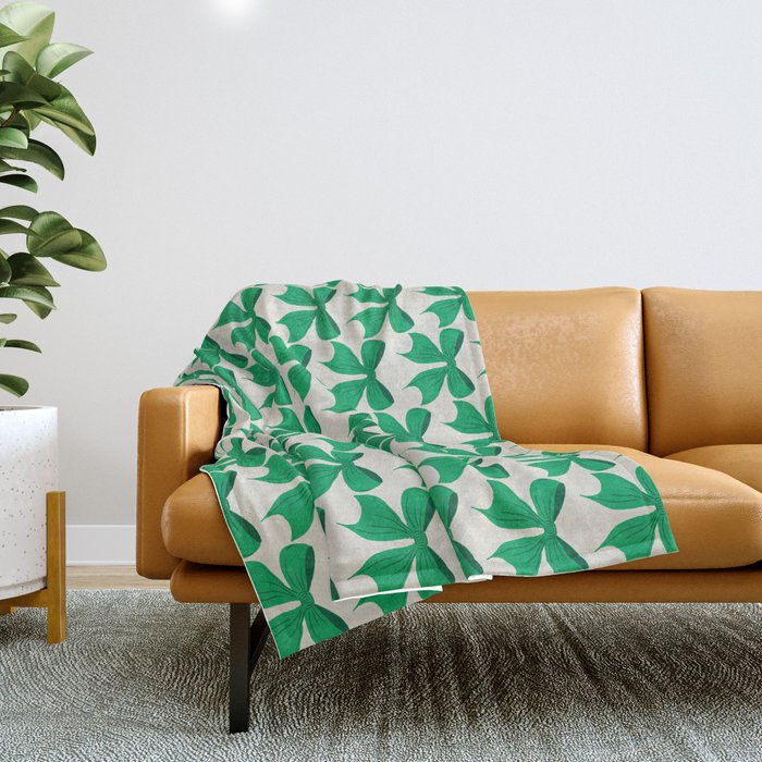 Elegant Green Bow Pattern - Festive Holiday Design Throw Blanket Gallery Image 1