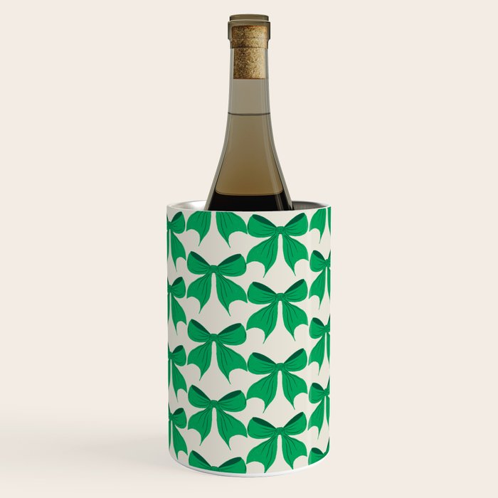 Elegant Green Bow Pattern - Festive Holiday Design Wine Chiller Gallery Image 1